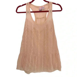 Sheer Peach Flowy Racerback Tank Floral Embroidery M